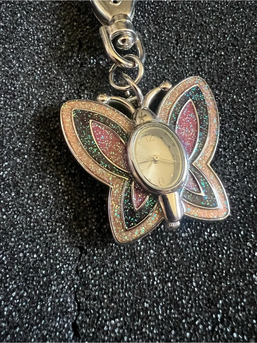 Silver tone Clip On Butterfly Watch Charm